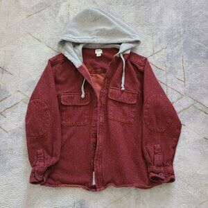 BDG Hooded Overshirt Shacket Button Up Men’s Medium Wine Red Elbow Patch Y2K